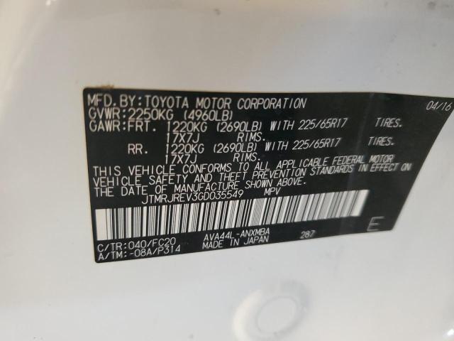 2016 TOYOTA RAV4 HV XL JTMRJREV3GD035549