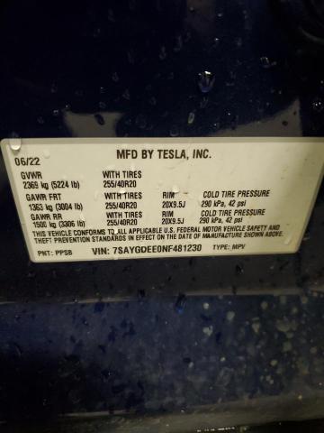 2022 TESLA MODEL Y - 7SAYGDEE0NF481230