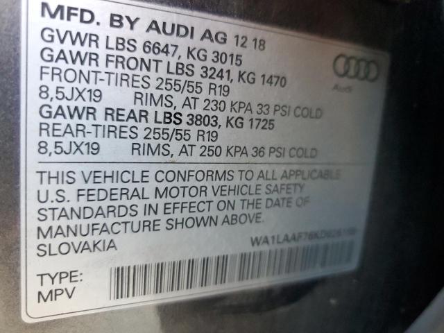 2019 AUDI Q7 PREMIUM WA1LAAF76KD026189