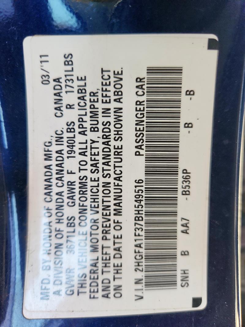 2011 HONDA CIVIC VP - 2HGFA1F37BH549516