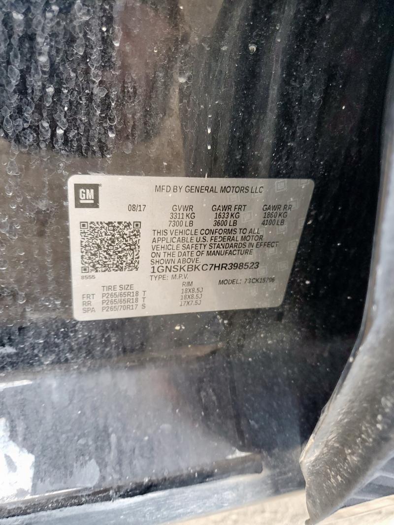 2017 CHEVROLET TAHOE K1500 LT 1GNSKBKC7HR398523