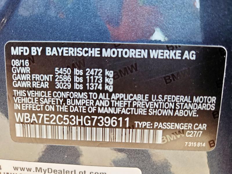 2017 BMW 740 I WBA7E2C53HG739611