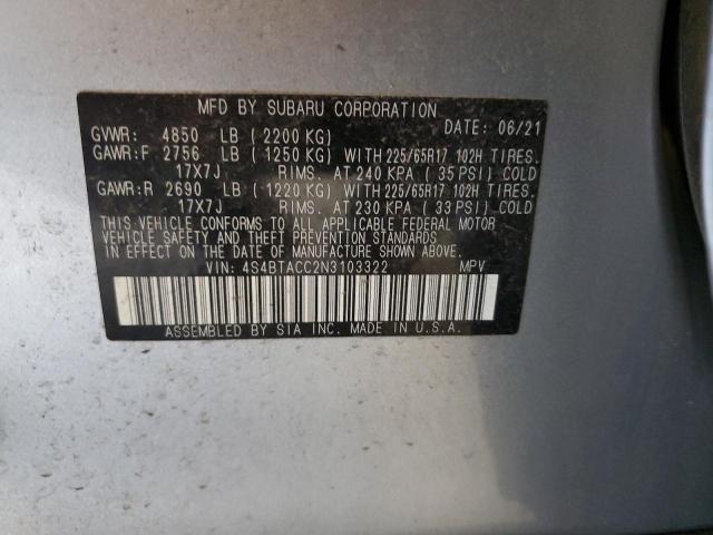 2022 SUBARU OUTBACK 4S4BTACC2N3103322