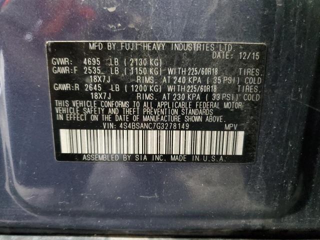 2016 SUBARU OUTBACK 2.5I LIMITED 4S4BSANC7G3278149