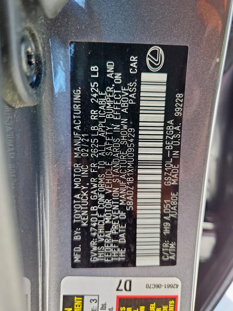 2021 LEXUS ES 350 BAS 58ADZ1B1XMU095429