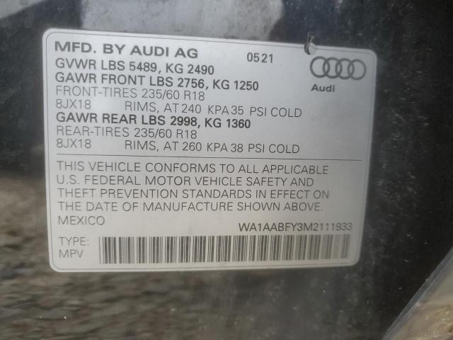 2021 AUDI Q5 PREMIUM WA1AABFY3M2111933