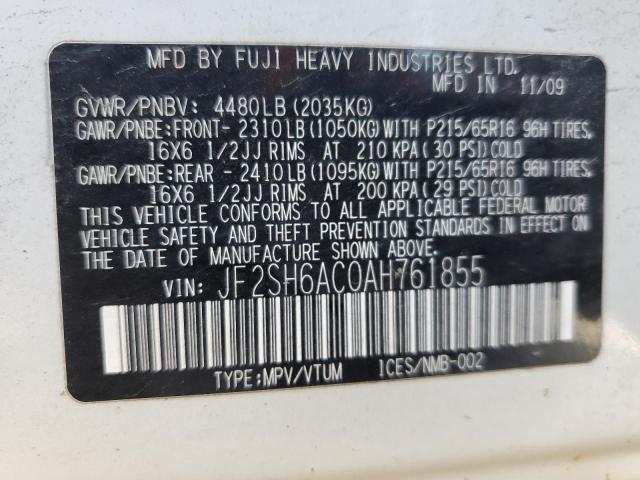 2010 SUBARU 360 - JF2SH6AC0AH761855