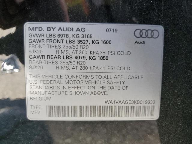 2019 AUDI E-TRON PRE WA1VAAGE3KB019833