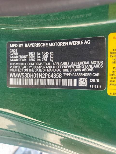 2022 MINI COOPER S WMW53DH01N2P64358