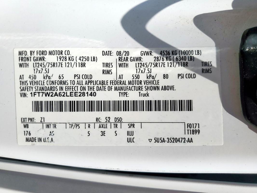 2020 FORD F250 SUPER 1FT7W2A62LEE28140