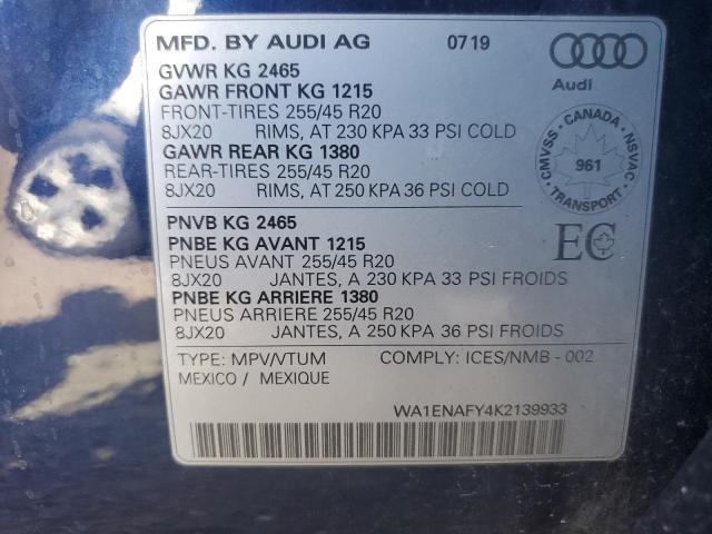 2019 AUDI Q5 PROGRES WA1ENAFY4K2139933