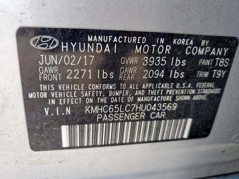 2017 HYUNDAI IONIQ BLUE KMHC65LC7HU043569
