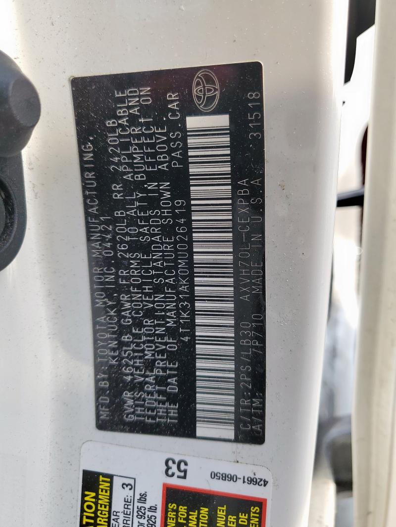 2021 TOYOTA CAMRY XSE 4T1K31AK0MU026419