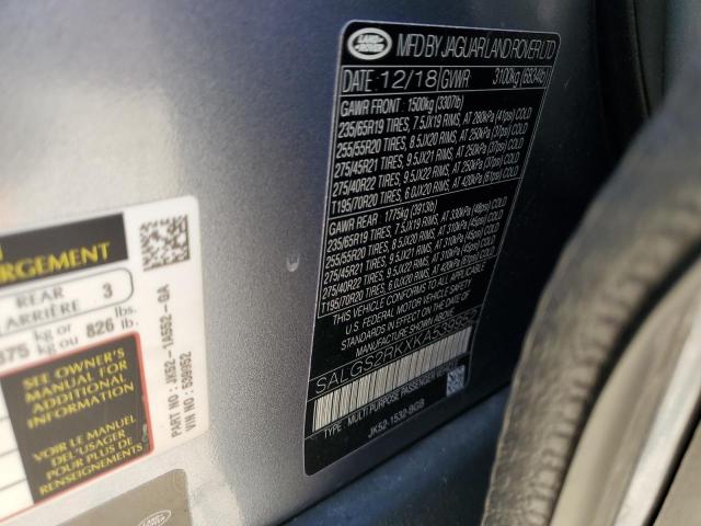 2019 LAND ROVER RANGE ROVE SALGS2RKXKA539952