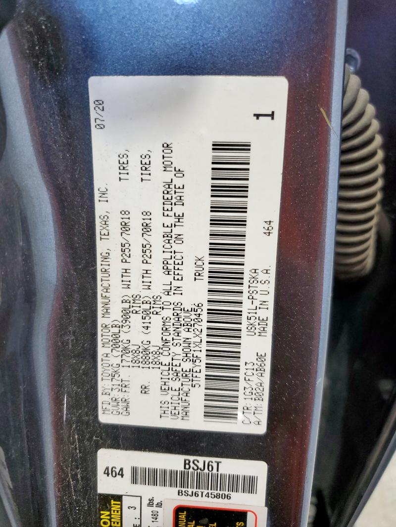 2020 TOYOTA TUNDRA CRE - 5TFEY5F1XLX270456