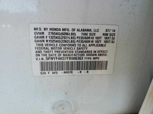 2015 HONDA PILOT SE 5FNYF4H37FB006363