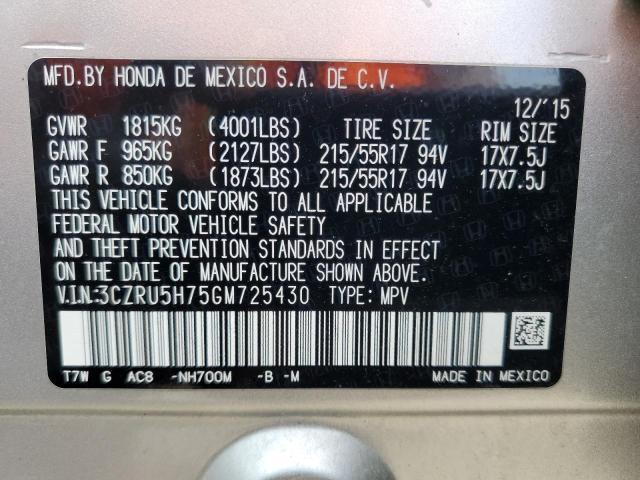 2016 HONDA HR-V EXL 3CZRU5H75GM725430