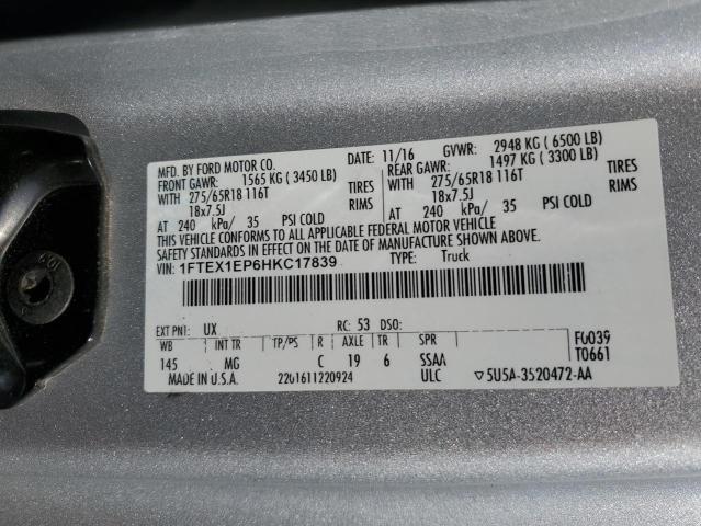 2017 FORD F150 SUPER CAB - 1FTEX1EP6HKC17839