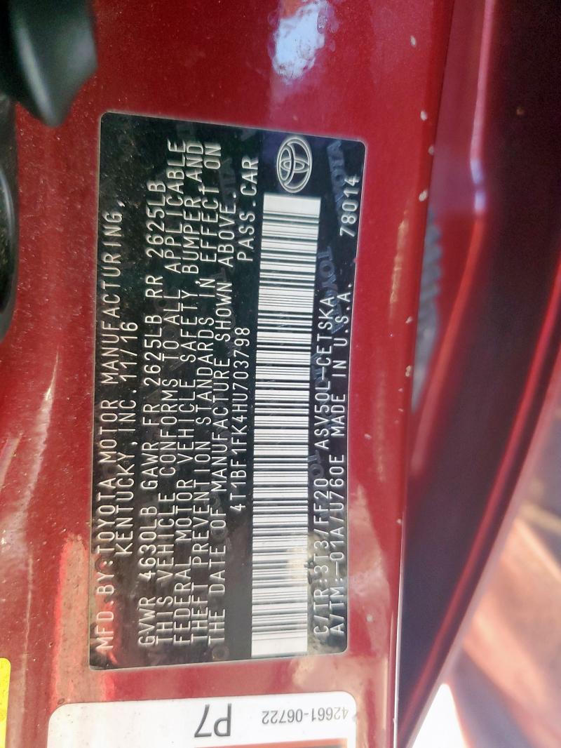 2017 TOYOTA CAMRY LE 4T1BF1FK4HU703798