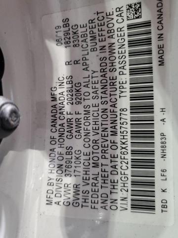 2019 HONDA CIVIC LX 2HGFC2F6XKH575778
