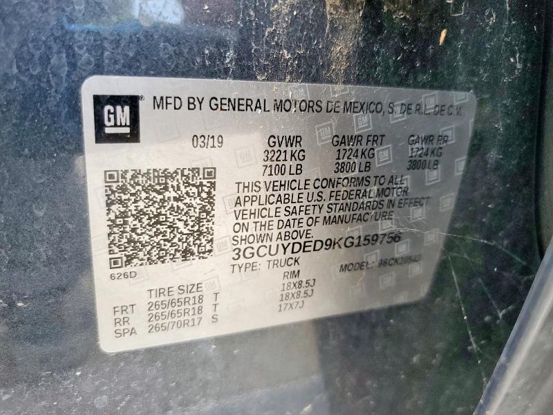 2019 CHEVROLET SILVERADO - 3GCUYDED9KG159756