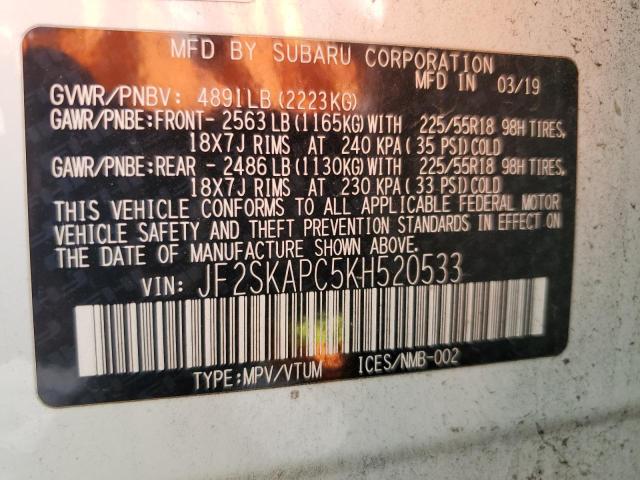 2019 SUBARU FORESTER S - JF2SKAPC5KH520533