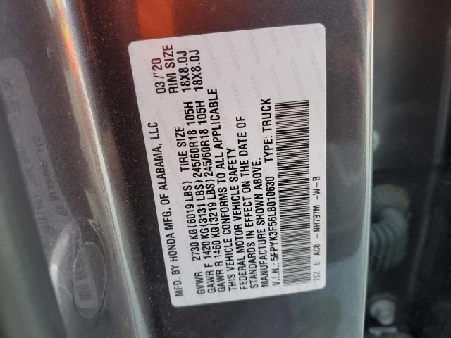 2020 HONDA RIDGELINE RTL 5FPYK3F56LB010630