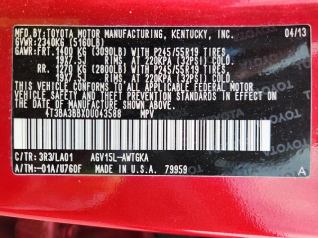 2013 TOYOTA VENZA LE - 4T3BA3BBXDU043588