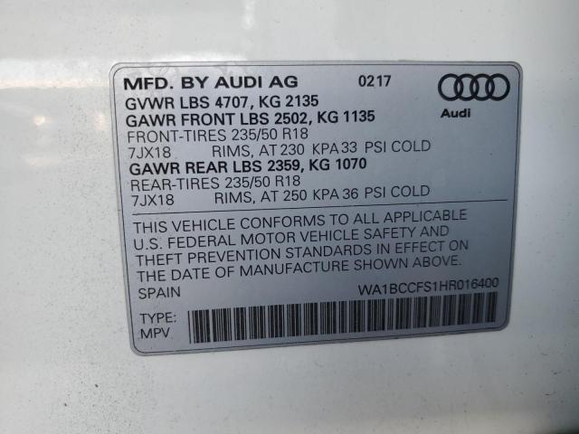 2017 AUDI Q3 PREMIUM WA1BCCFS1HR016400