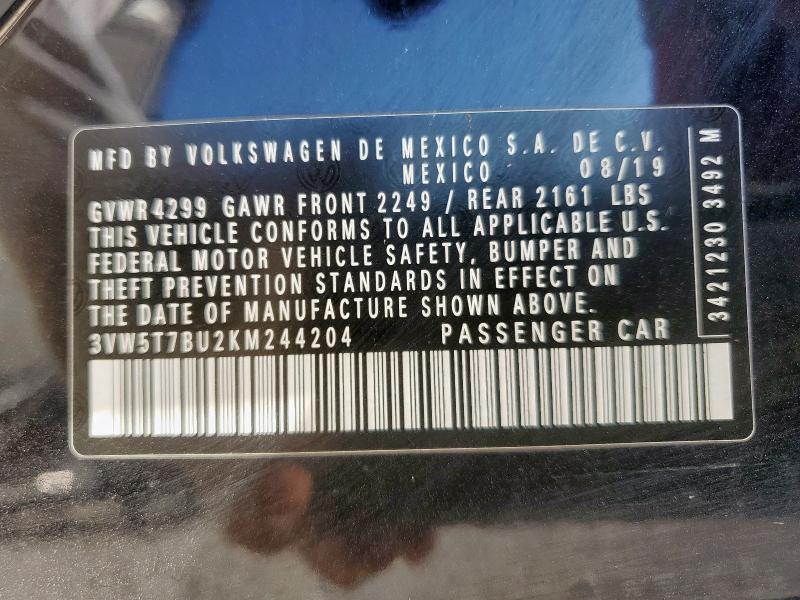 2019 VOLKSWAGEN JETTA GLI 3VW5T7BU2KM244204