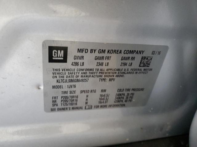 2016 CHEVROLET TRAX 1LT KL7CJLSB6GB649257