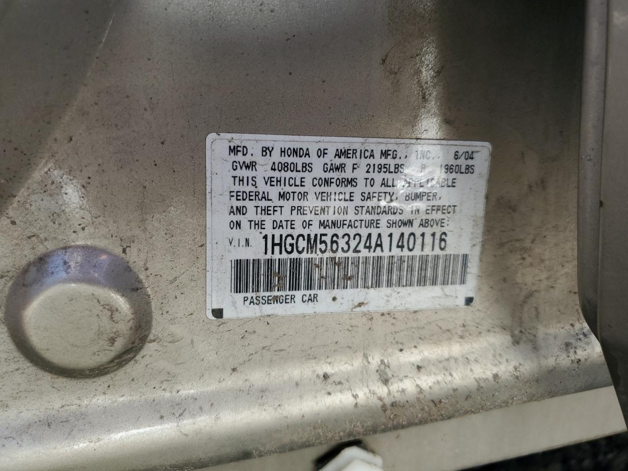 Lot #3285612267 2004 HONDA ACCORD LX