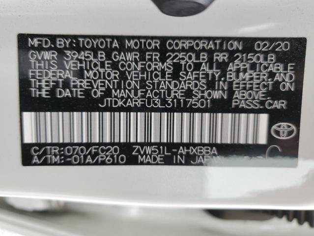 2020 TOYOTA PRIUS L JTDKARFU3L3117501