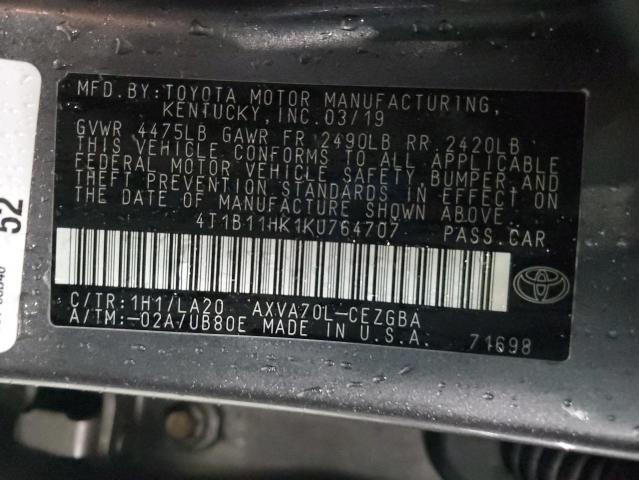 2019 TOYOTA CAMRY L #3312392117