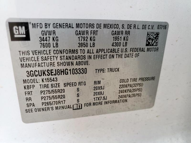 2017 CHEVROLET SILVERADO 3GCUKSEJ8HG103330