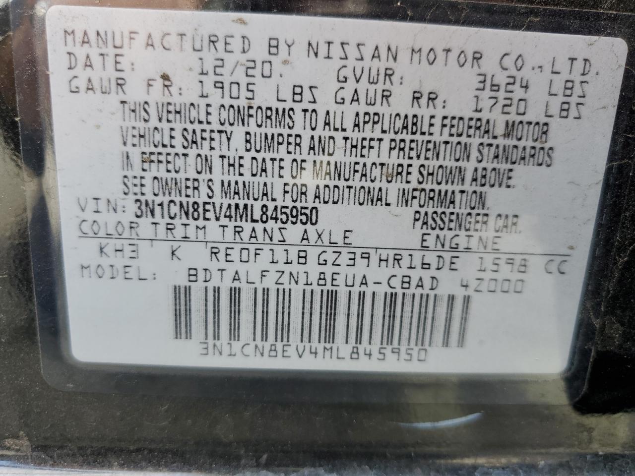 Lot #3308259154 2021 NISSAN VERSA SV