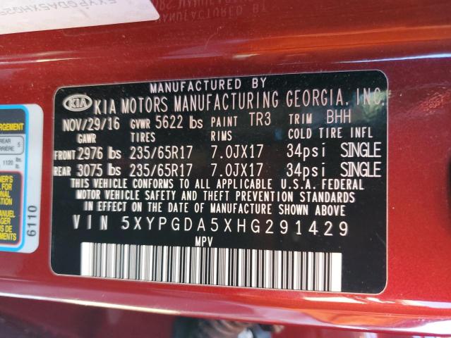 2017 KIA SORENTO LX 5XYPGDA5XHG291429