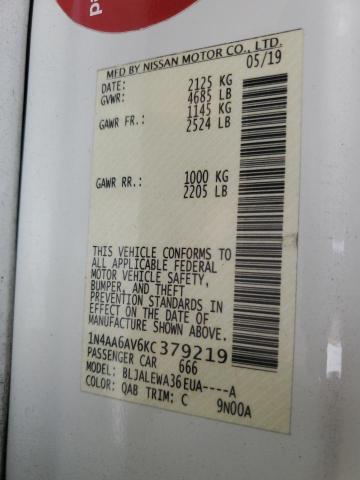 2019 NISSAN MAXIMA S 1N4AA6AV6KC379219