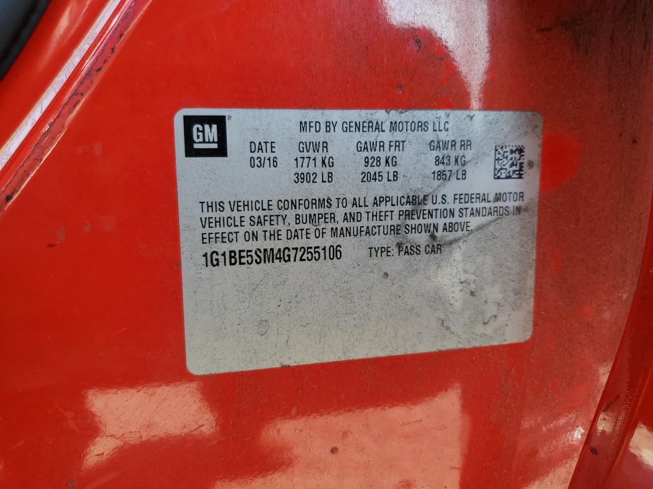 Lot #3301798330 2016 CHEVROLET CRUZE LT