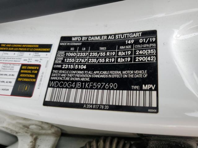 2019 MERCEDES-BENZ GLC 300 WDC0G4JB1KF597690