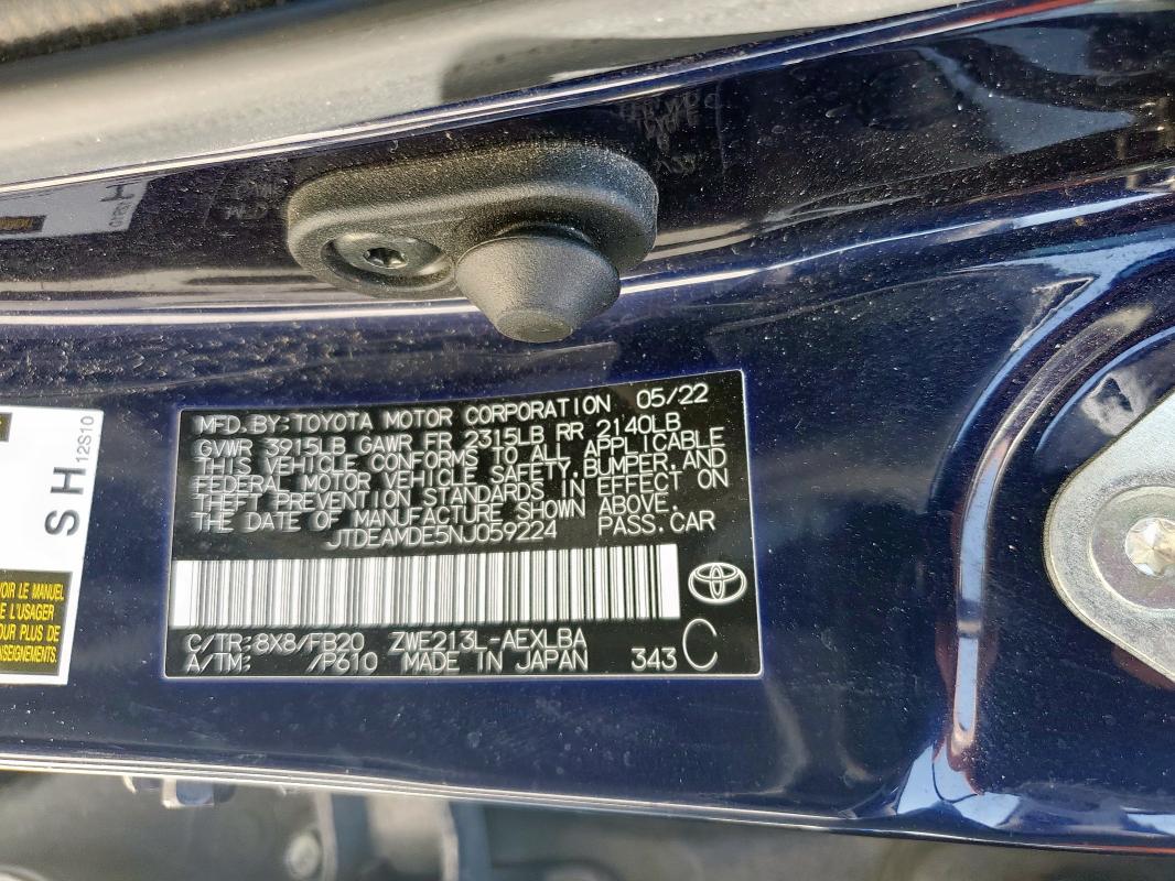 2022 TOYOTA COROLLA LE - JTDEAMDE5NJ059224