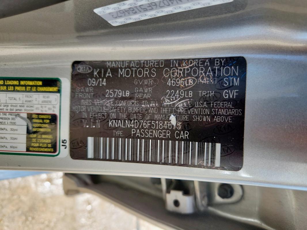 2015 KIA CADENZA PR KNALN4D76F5184673