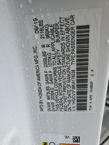 2019 HONDA ACCORD SPORT 1HGCV1F38KA176038