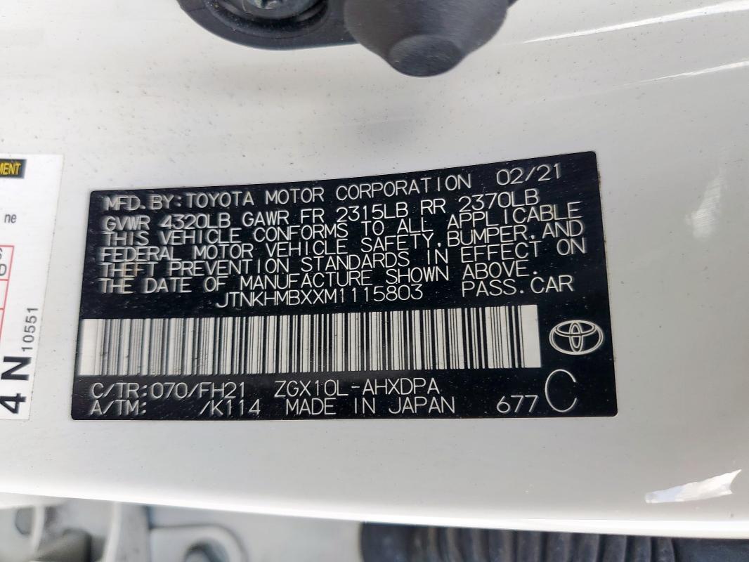 2021 TOYOTA C-HR XLE - JTNKHMBXXM1115803