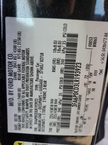 2020 FORD FUSION SEL 3FA6P0CD3LR193923