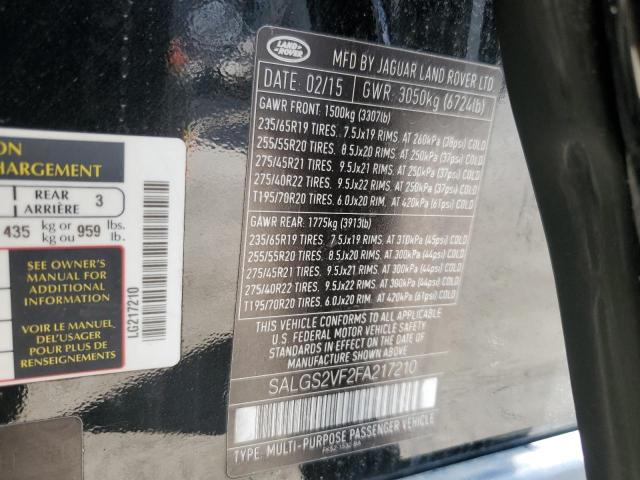 2015 LAND ROVER RANGE ROVE SALGS2VF2FA217210