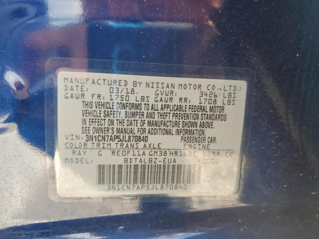 2018 NISSAN VERSA S 3N1CN7AP5JL870840
