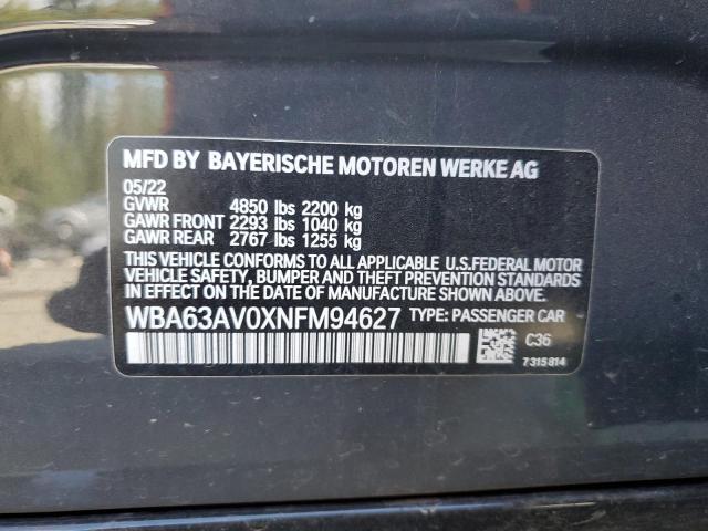 2022 BMW 430I GRAN COUPE WBA63AV0XNFM94627