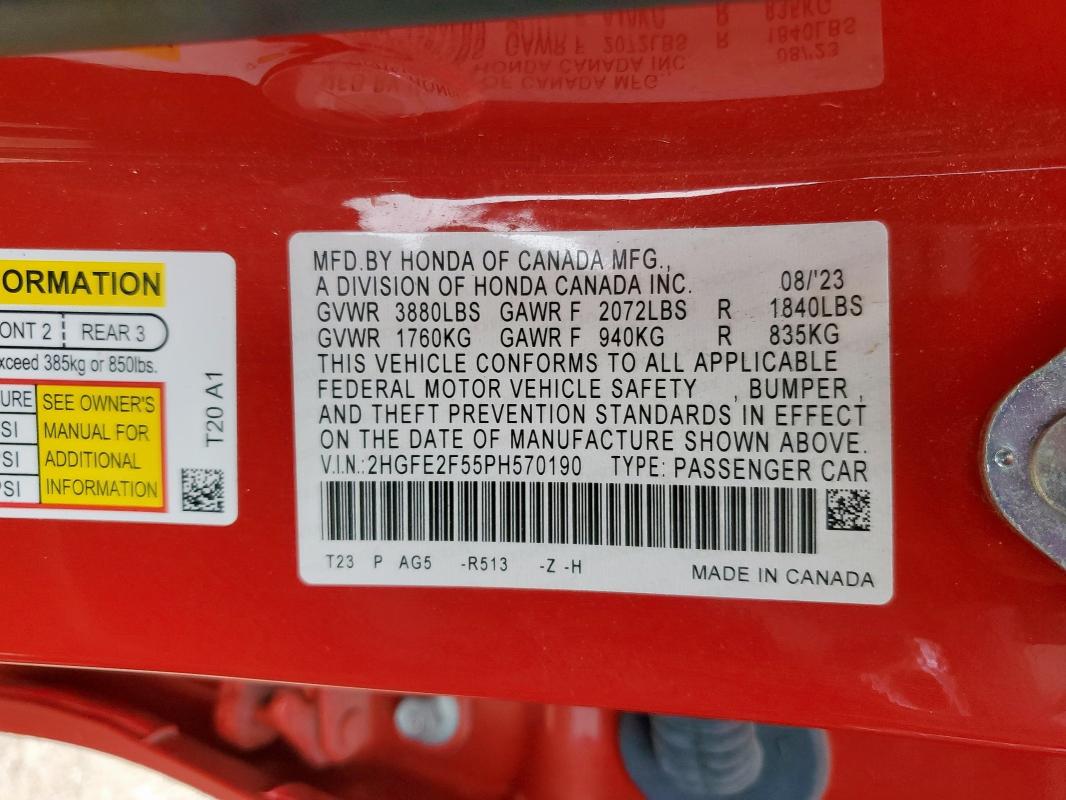 2023 HONDA CIVIC SPOR 2HGFE2F55PH570190