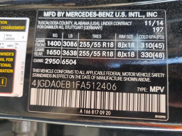 2015 MERCEDES-BENZ ML 250 BLU 4JGDA0EB1FA512406